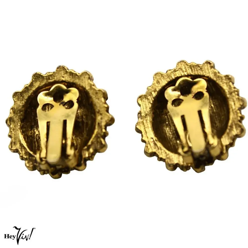 Vintage Aurora Borealis Rhinestone Clip-On Earrings Gold Tone 1
